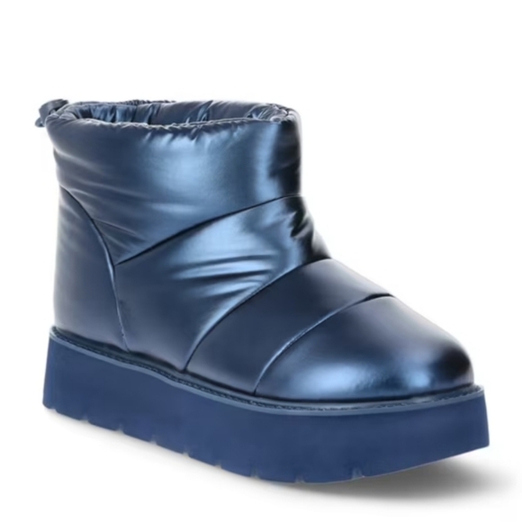 Portland Boot Company Women's Metallic Puffer Cozy Booties in Navy - Picture 1 of 13